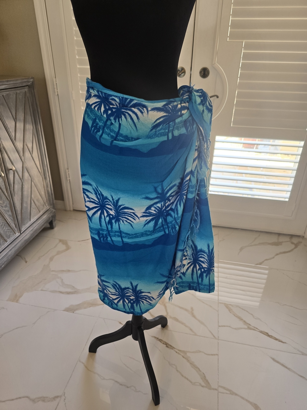 Ingear Blue Palm-Print Swim Sarong Wrap